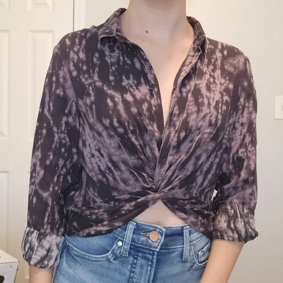 Cute Purple and Black Tie Dye Blouse - Picture 2 of 4
